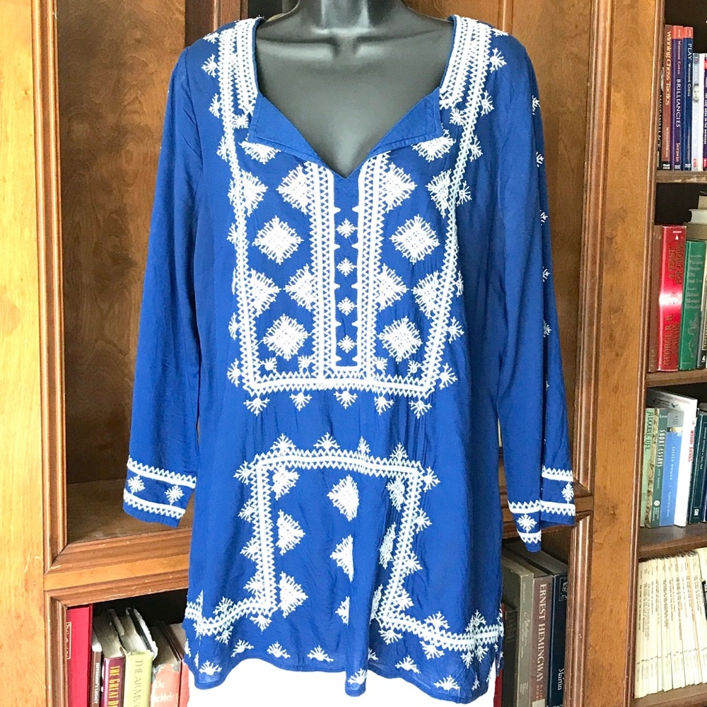 Lucky Brand 🍀 blue|white Tunic 〰️ size L